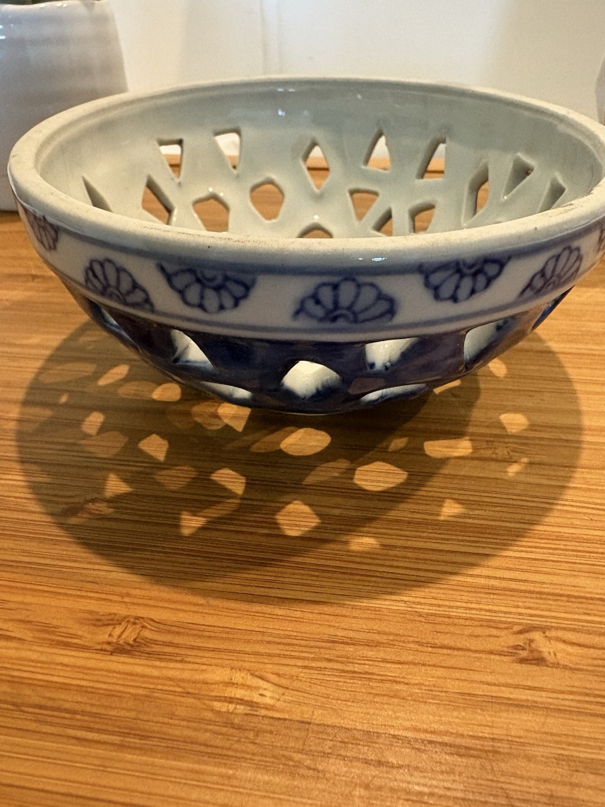 Vintage Chinese Porcelain Blue and White Rice Bowl/ Flower Frog