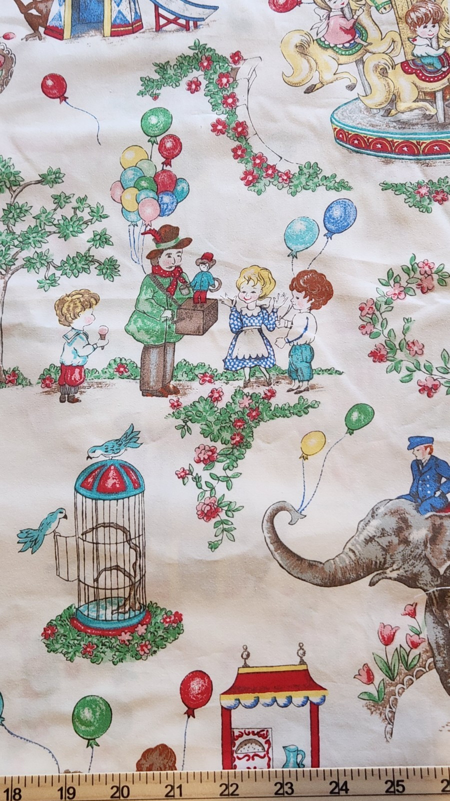 Vintage 1980’s Margarita Cushing ” to the zoo” broadcloth cotton novelty fabric