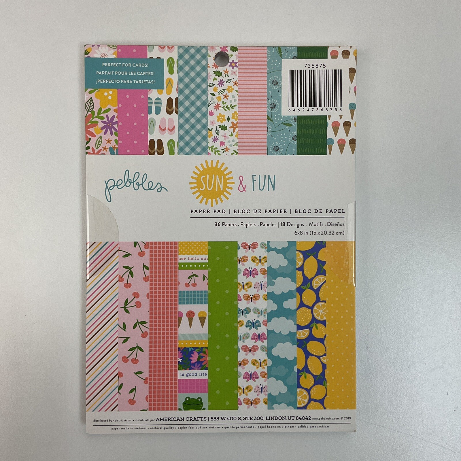 American Crafts Pebbles 6×8” Paper Pad 36 Sheets – Sun & Fun