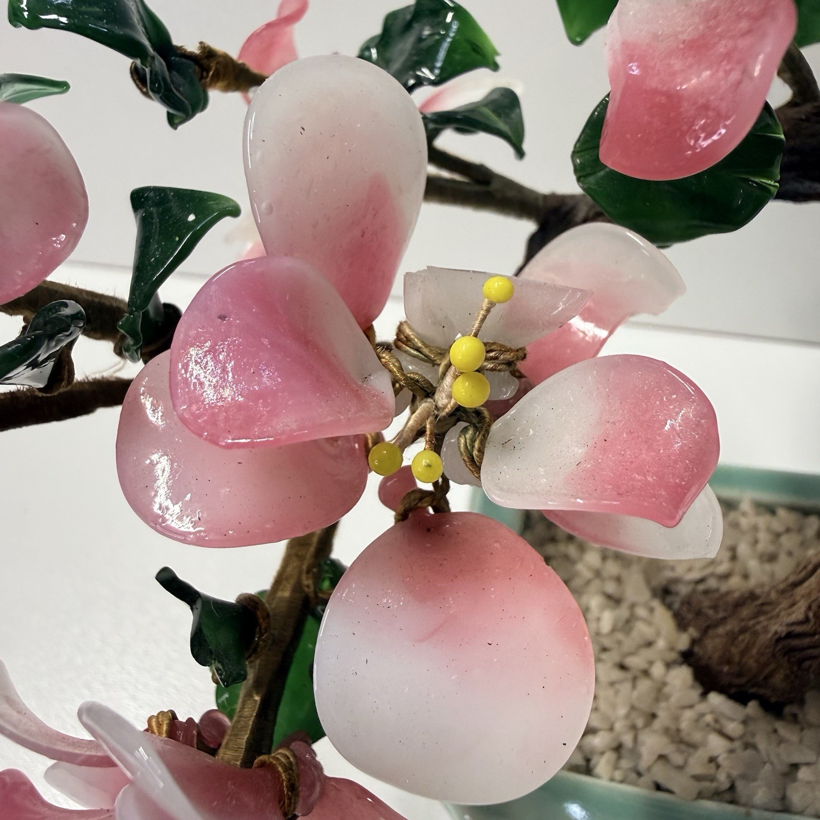 Vintage 1980’s Glass Jade Cherry Blossom Bonsai Tree