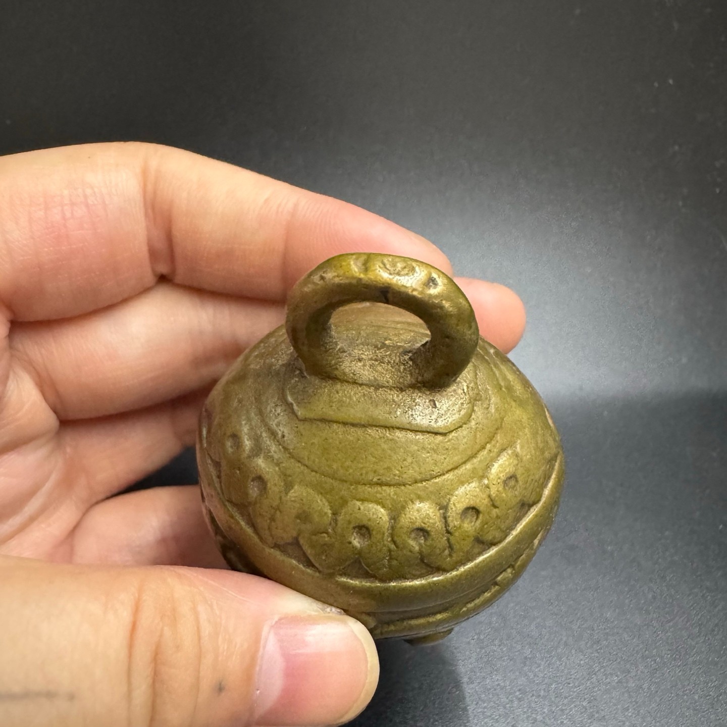 Vintage Chinese Bronze Lion Face Bell Antique Brass Beast Head Hanging Ornament