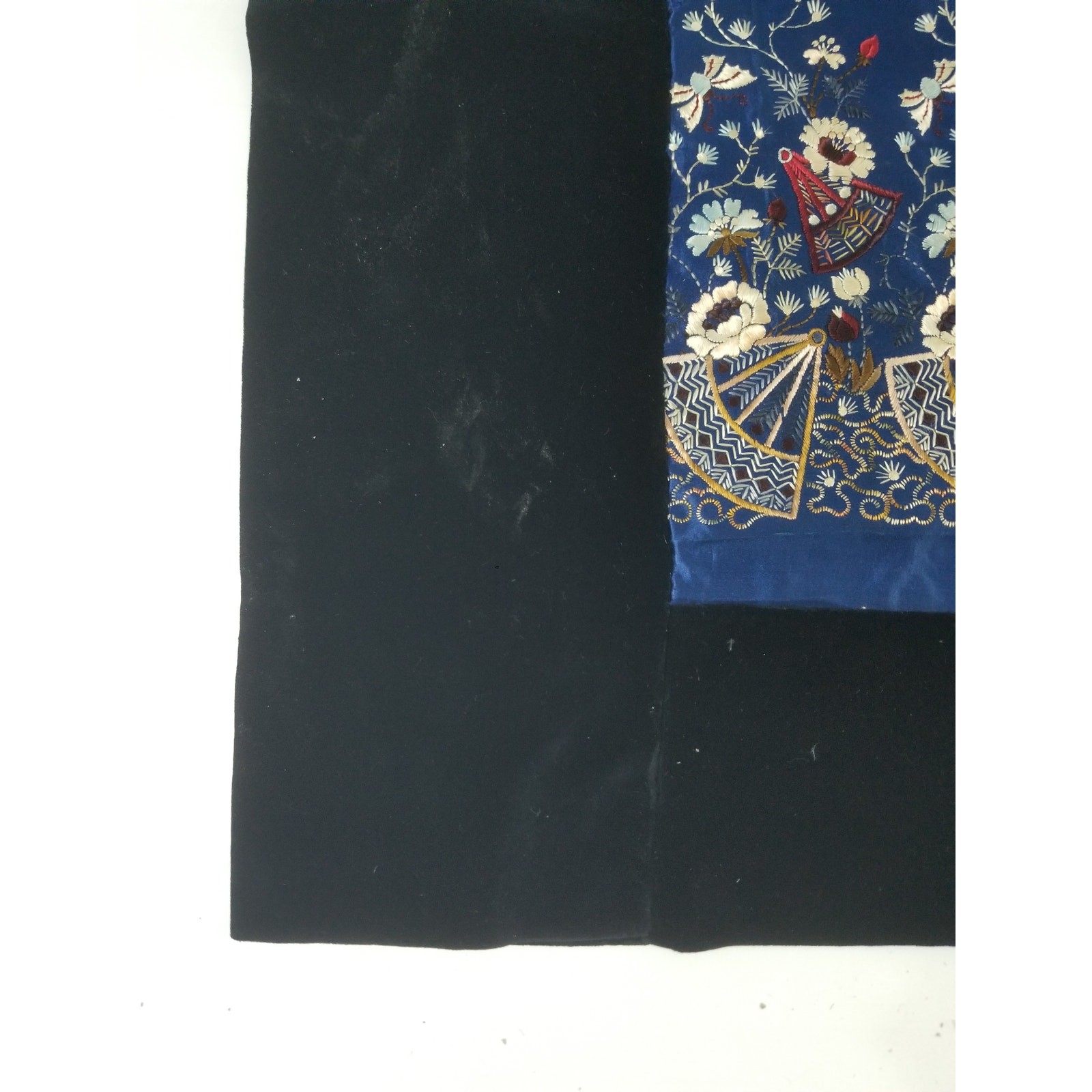 Vintage Chinese Hand Embroidered Floral & Botanical Silk Panel 86x18in