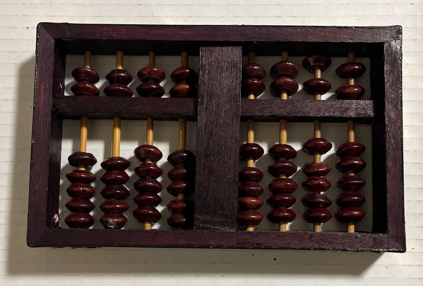 Wood & Brass Abacus Lotus Flower Type 10 Rods 70 Beads Original Vintage
