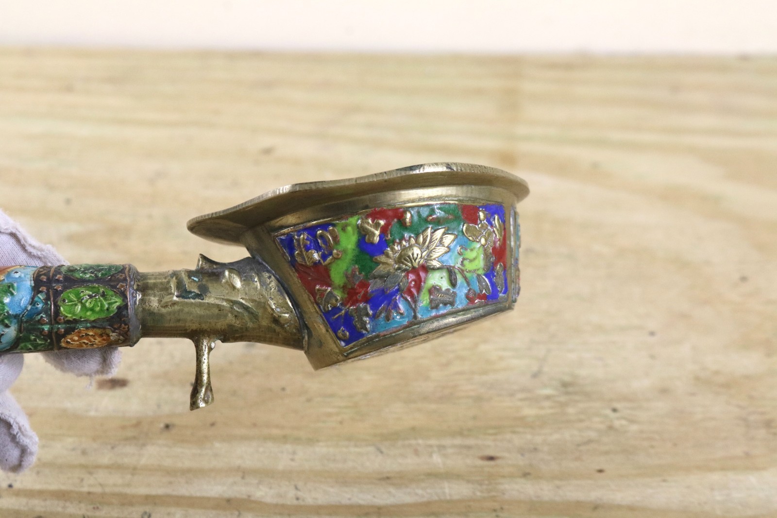 Vintage Chinese Brass Silk Iron Floral Champleve Enamel Cloisonne Antique 1900s