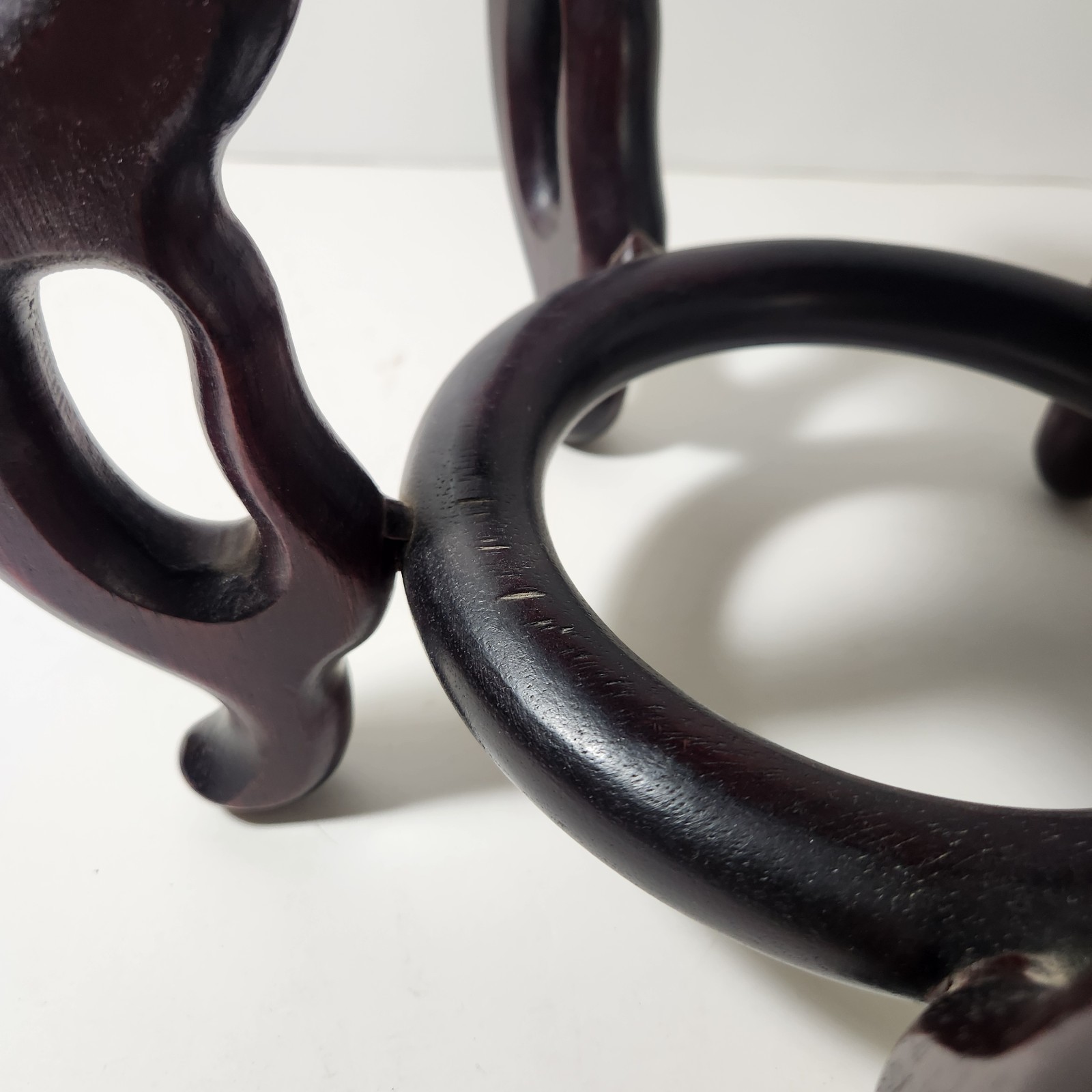 Vintage Chinese Carved Black Finish Wood Jardiniere Fishbowl Plant Stand 9″ High