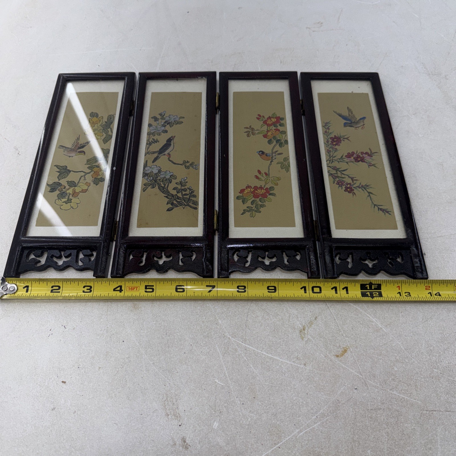 Small Vintage Chinese Folding Tabletop Screen 4 Panel 2 Sided 9.5″ x 14″