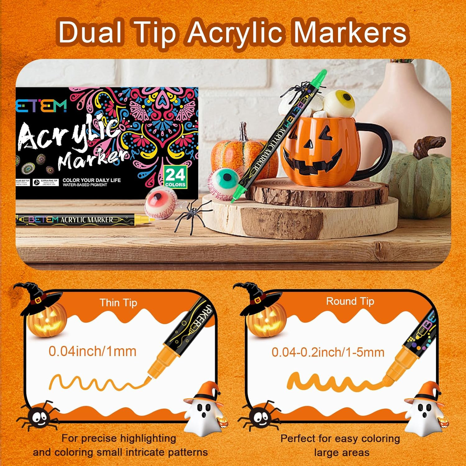24 Colors Dual Tip Acrylic Paint Pens Markers, Premium Acrylic Paint Pens for Ha