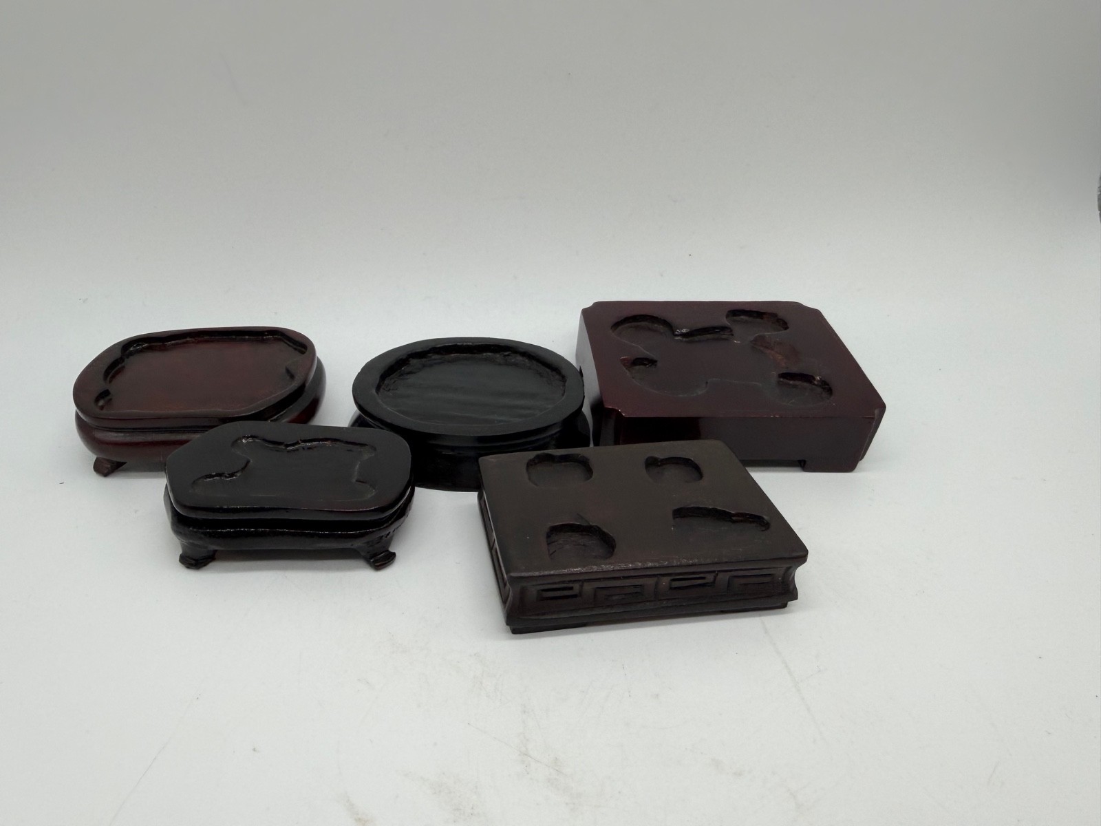 Vintage Chinese Carved Wood Group of 5 Small Stand for Statues / Figurines