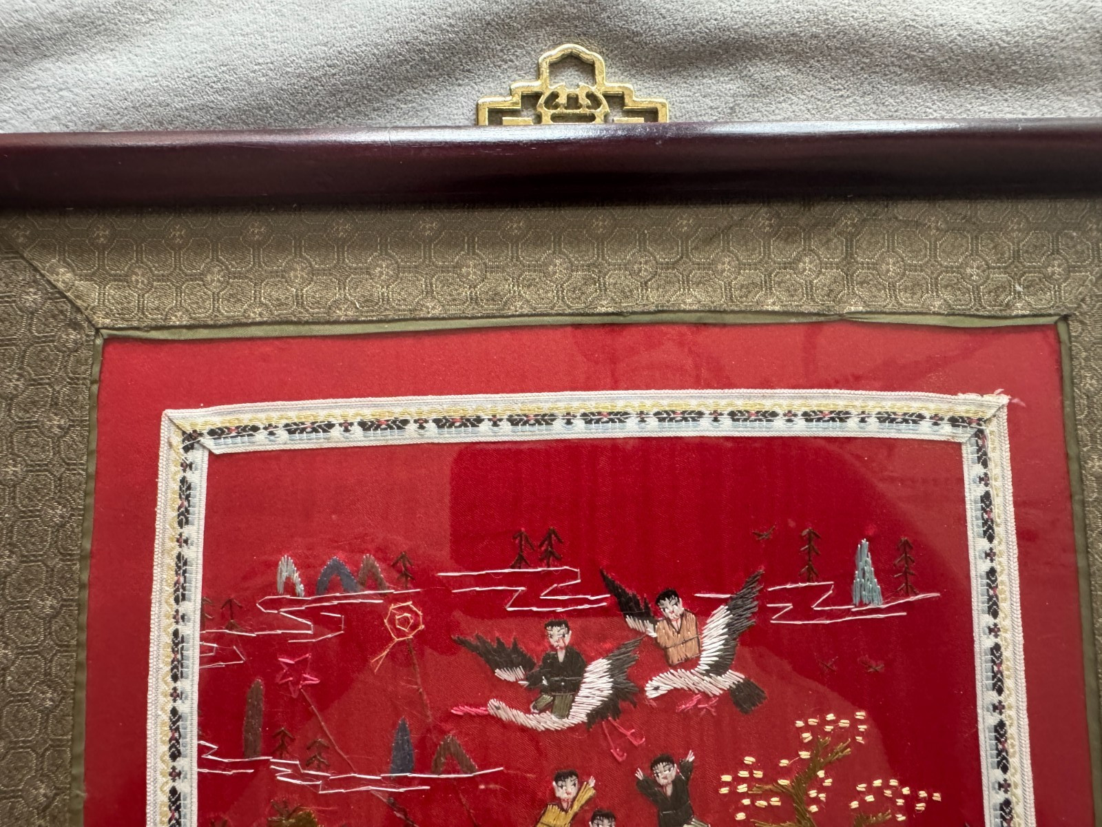 “Hundred Children Scene” Chinese Hand-Embroidered Silk Panel/Frame