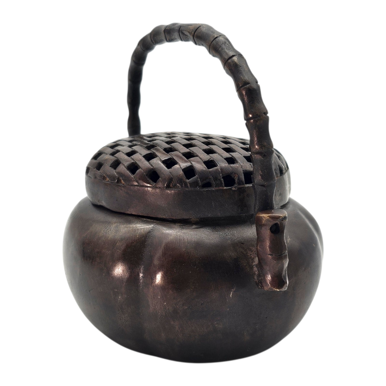 Chinese Bronze Xuande Mark Incense Burner Xianglu Hand Censer Bamboo Handle 4″