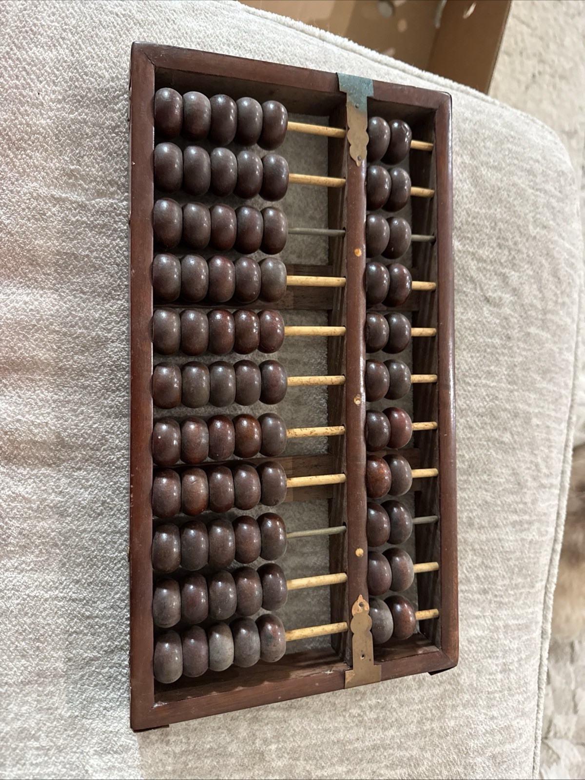 Vintage Chinese Suanpan Abacus Hardwood 11 Row Brass Hardware 12.75”
