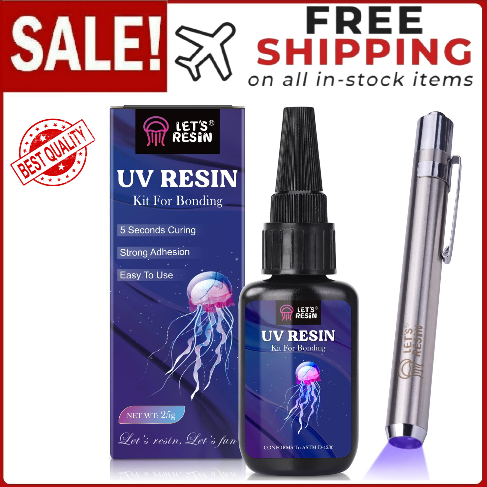LET’S RESIN UV Resin Kit with Light, Bonding&Curing in Seconds, 25g UV Resin Kit