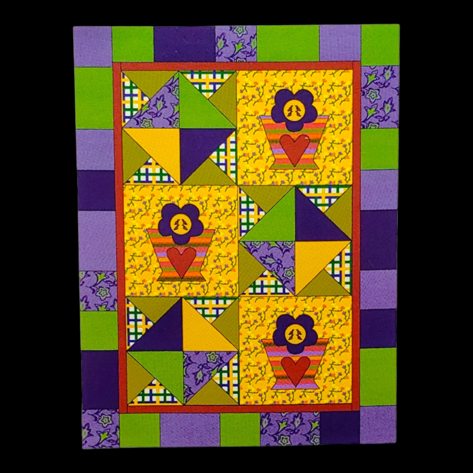 Shabby Chic Flower Pot Quilt Kit – 25×35 Wall Hanging Country Garden Hearts