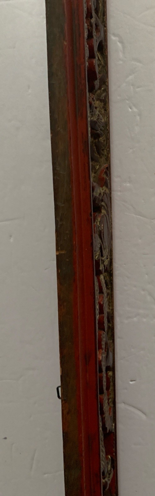 Chinoserie Hand Carved Wood Red Gilded 3D Relief Pagoda People Tree Garden Panel
