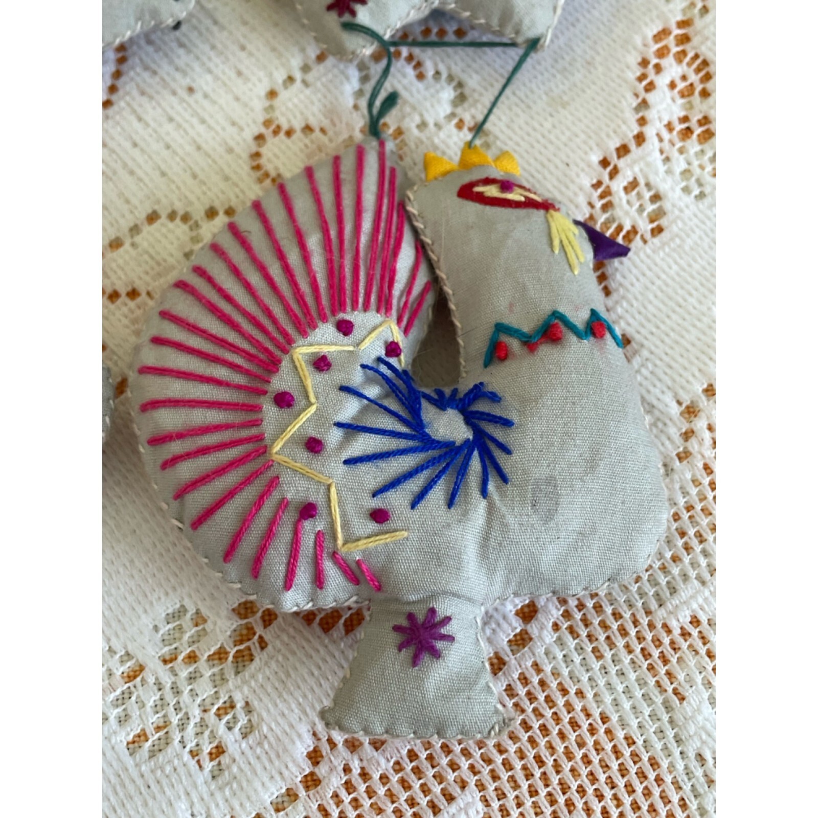 Vintage Folk Art Garland Ornaments Chinese Animals Embroidered Signs Of Zodiac