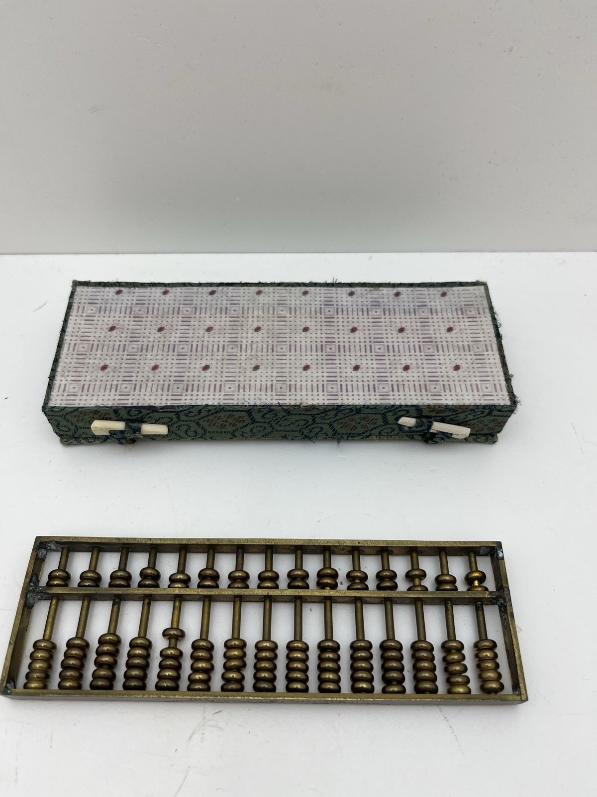 Vintage Small Abacus Metal with Box Paper Weight Beads Slide