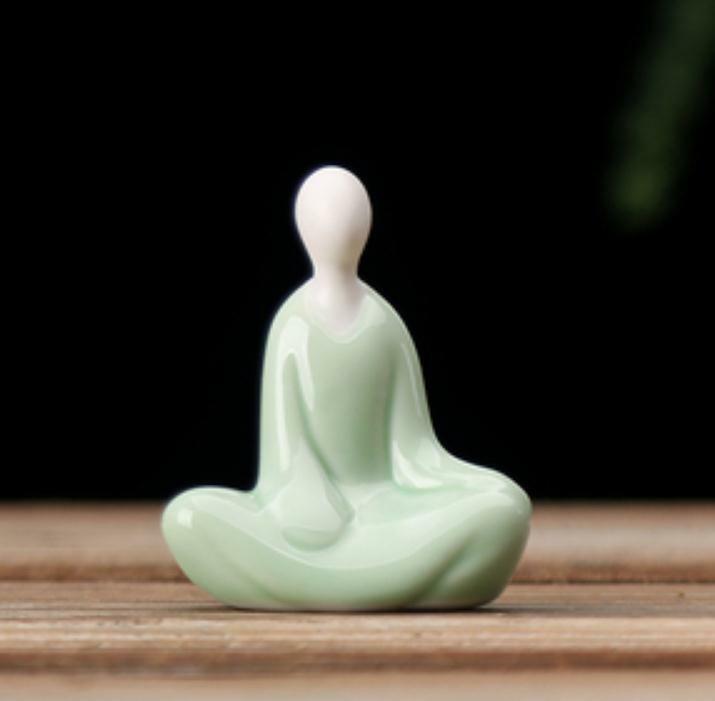 2.3″ Chinese Celadon Porcelain Ceramics Faceless Buddha Figurine Statue Statues