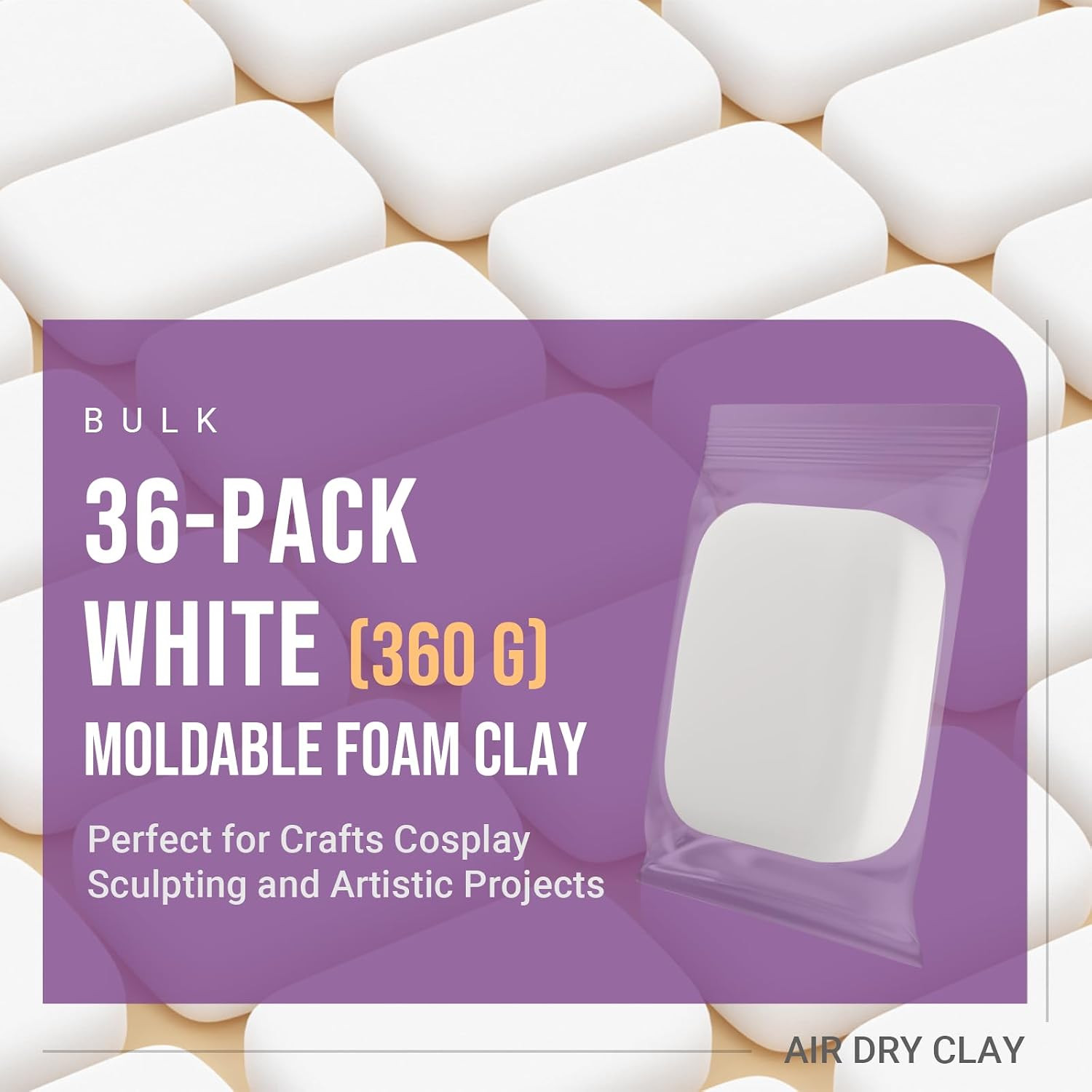CALPALMY Air Dry Foam Clay (36 Pack), 360G White Moldable Soft Clay for Kids Gif