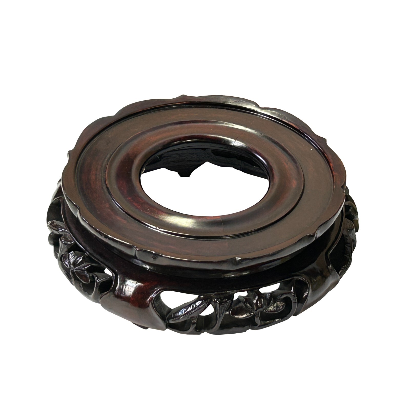 6″ Dark Brown Round Floral Motif Open Center Wood Display Stand Easel st1082A