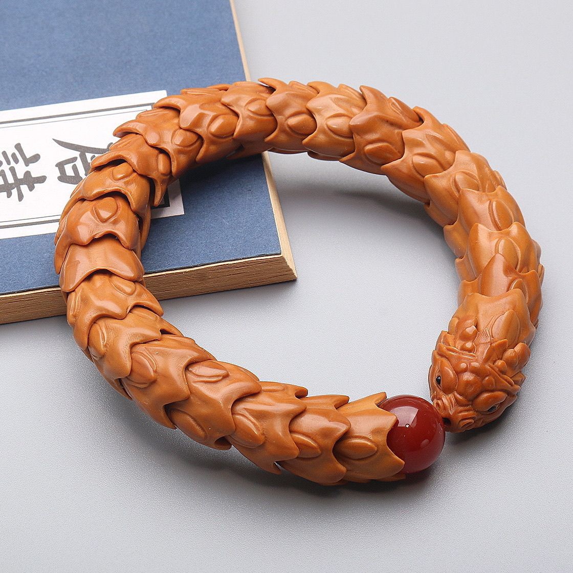 Hand Carved Olive Nut Dragon Scale Bracelet Hollow Design Wenwan Jewelry
