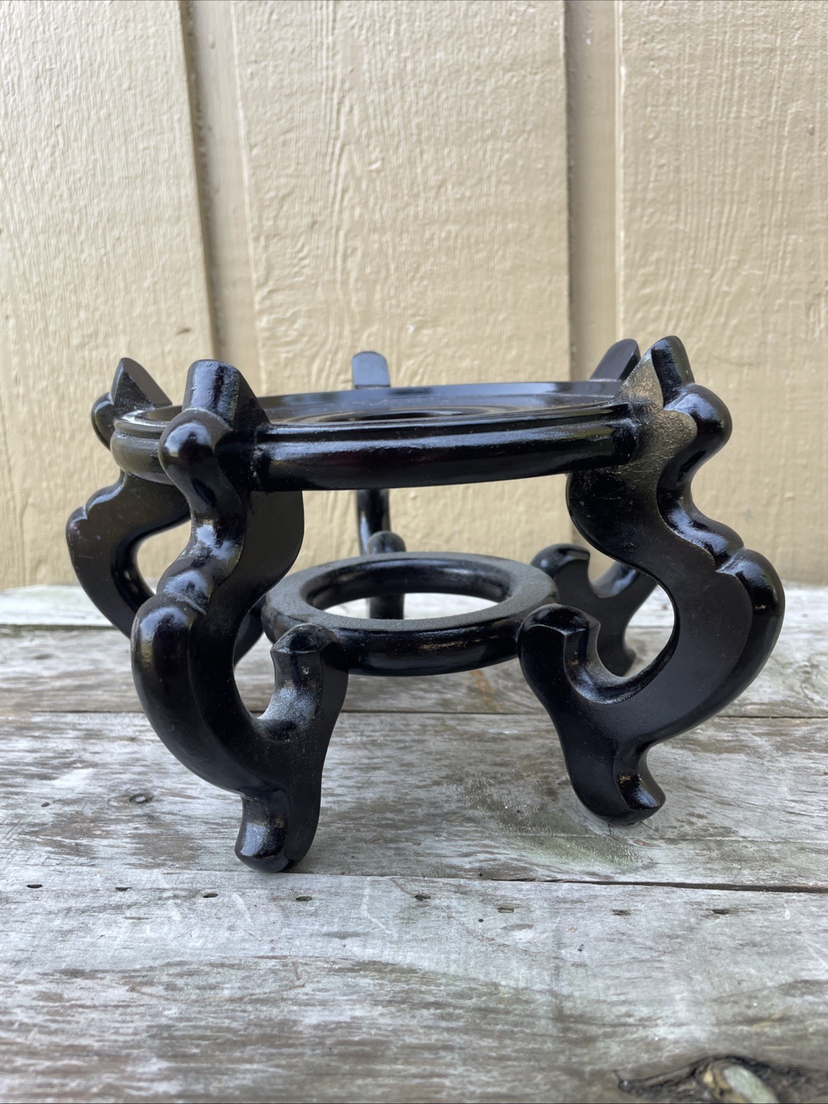 Vintage Chinese Wood Carved Display Stand Footed Pedestal For Koi Fish Bowl 6”