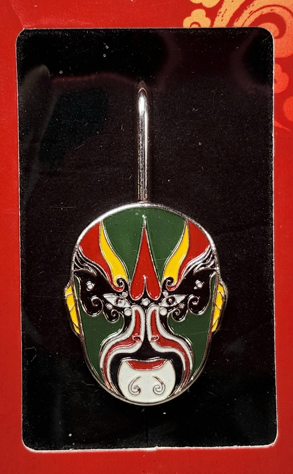 BEIJING OPERA MASK BOOKMARK Silvertone Metal Colorful 5.5″ Collectible