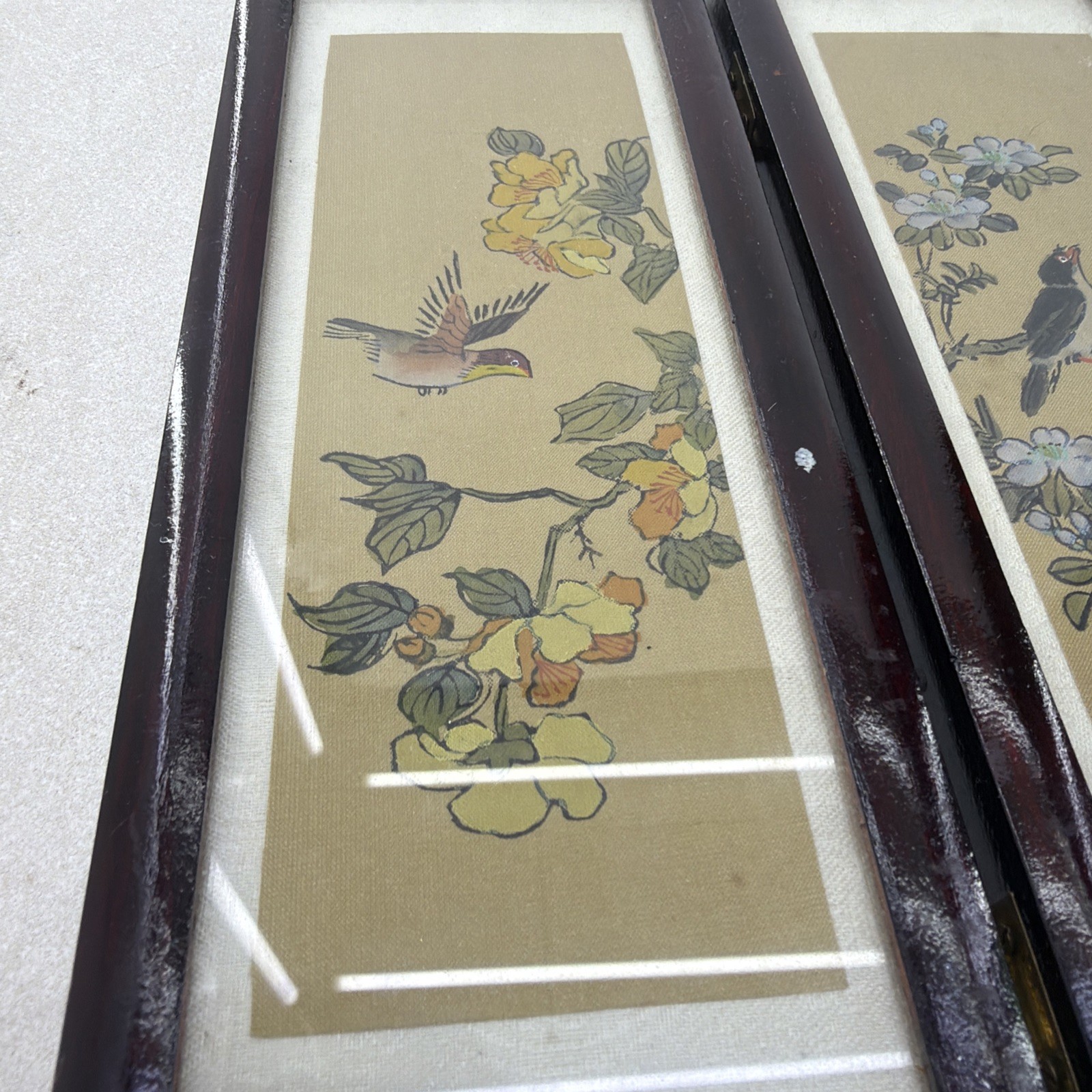 Small Vintage Chinese Folding Tabletop Screen 4 Panel 2 Sided 9.5″ x 14″