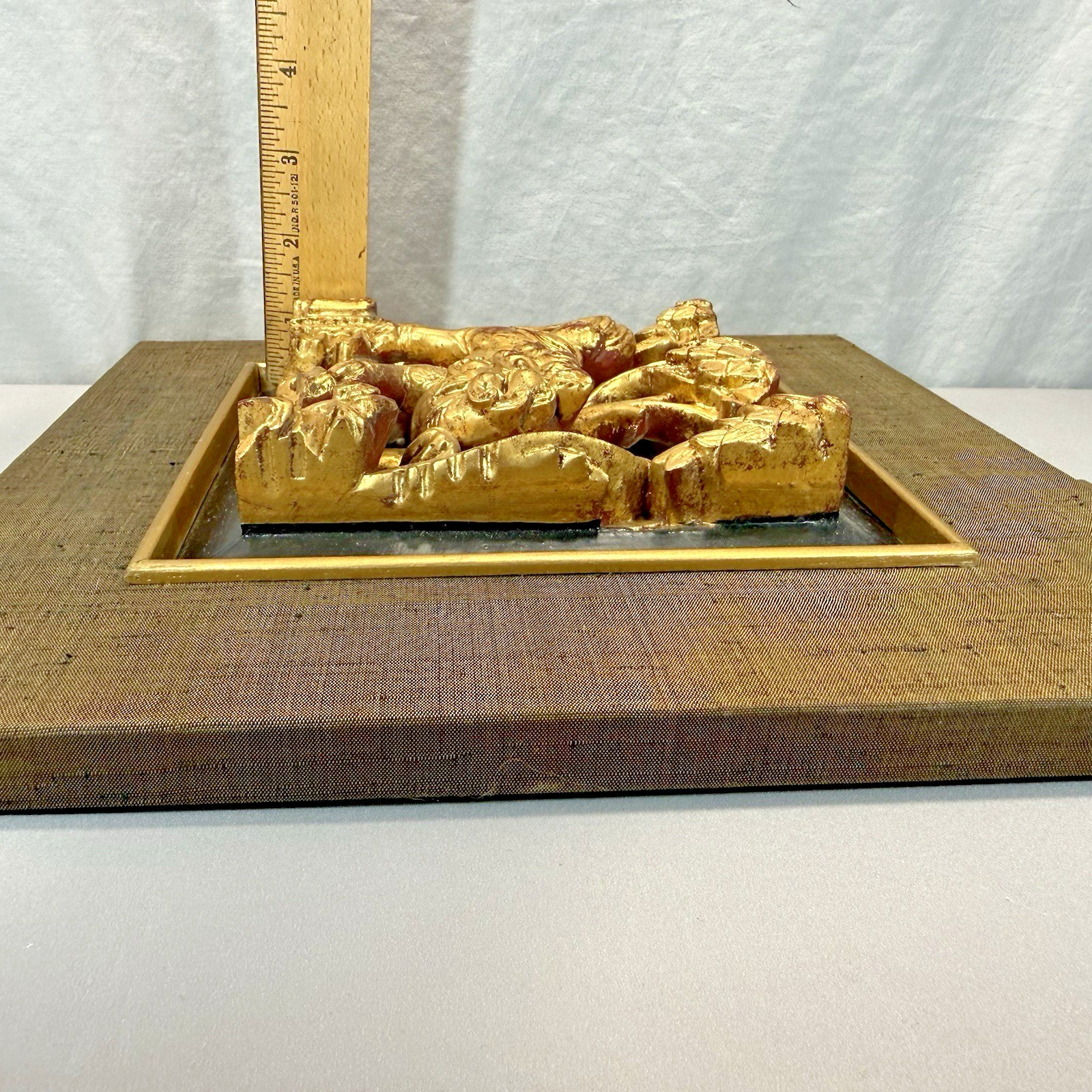 Hand Carved Antique Gilt Wood Panel from Peking 1830 Lion or Foo Dog Framed