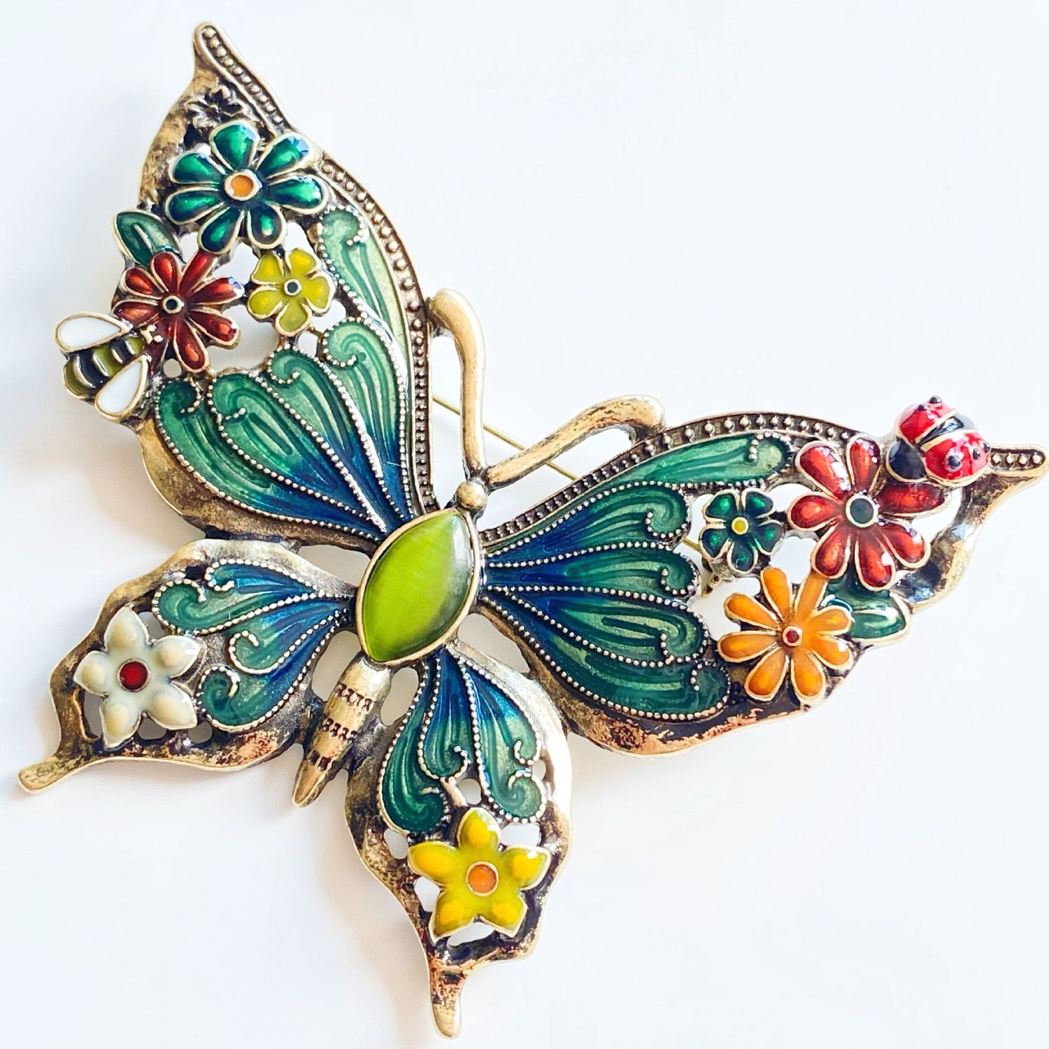 Vintage Enamel Butterfly Brooch Retro Elegant Coat Suit Pin