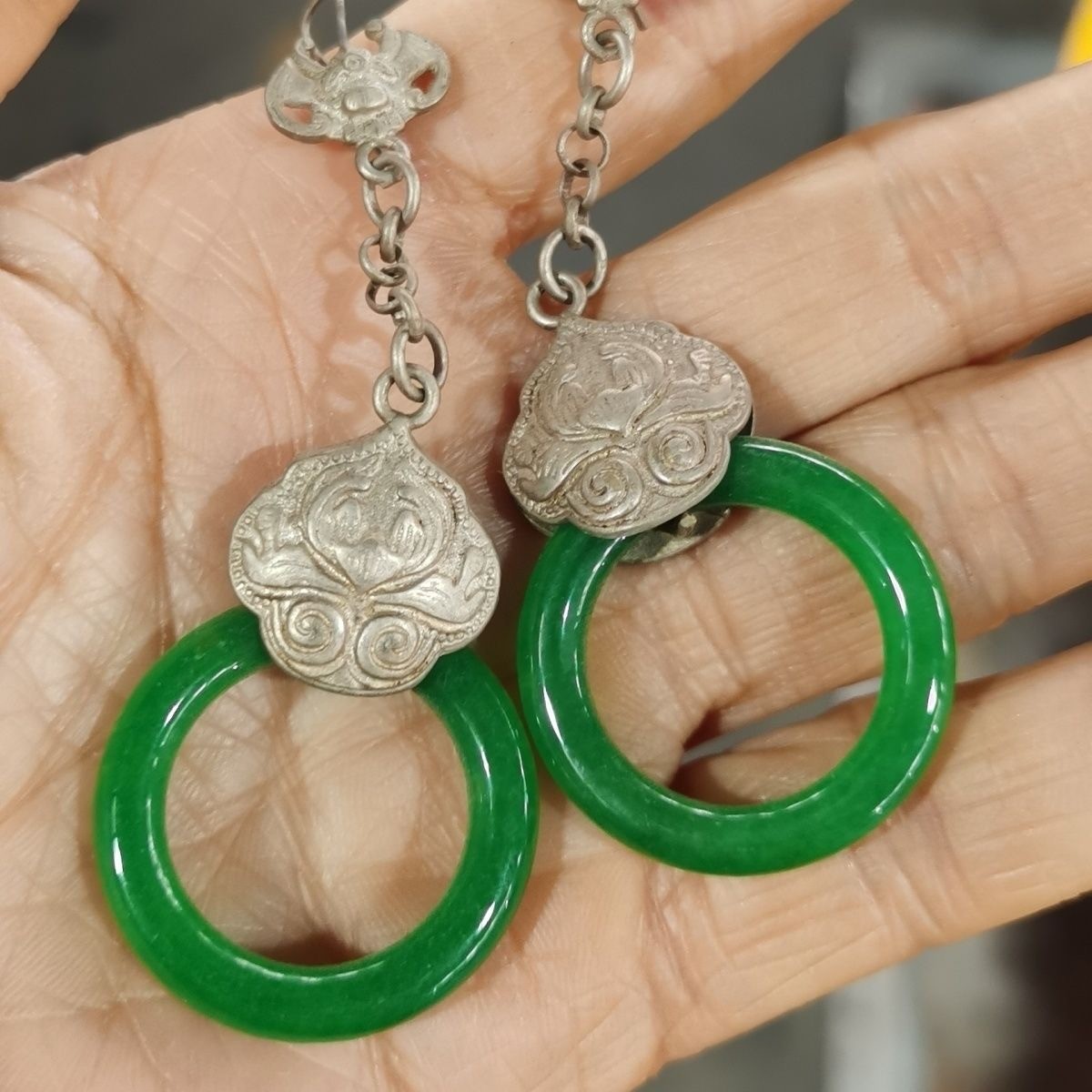 Collect Antique China Silver gemstone pendant Gem Jewelry pendant jade pendant