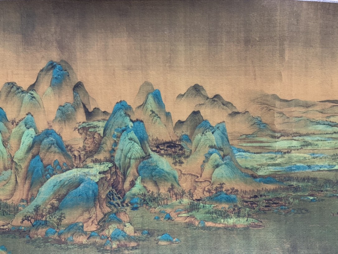 Vintage Antique Chinese Scroll Painting Thousand Li Rivers Mountains Xuan Paper