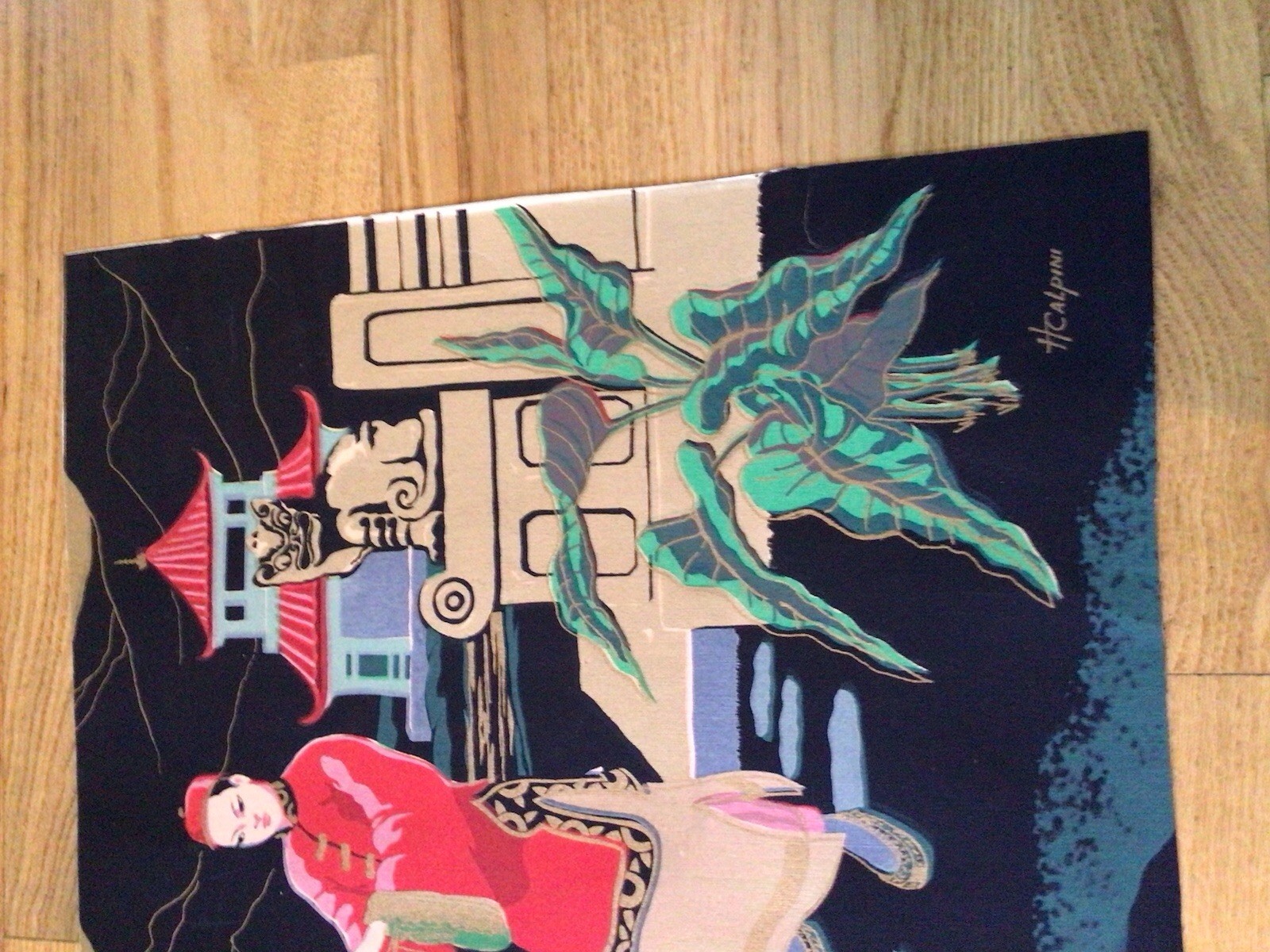 ORGINAL Silk Screen PRINT artist H CALPINI 1950’s MCM Japan Design