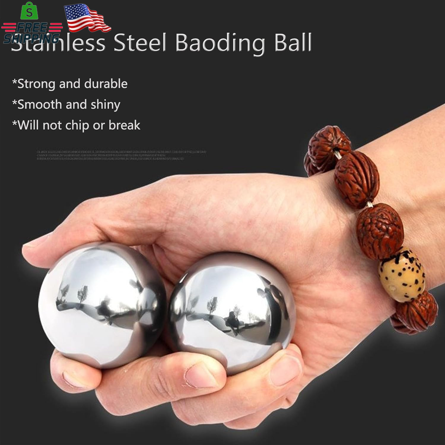 Stainless Steel Baoding Balls Set,1.57 Inches Chinese Health Balls, Metal Stress