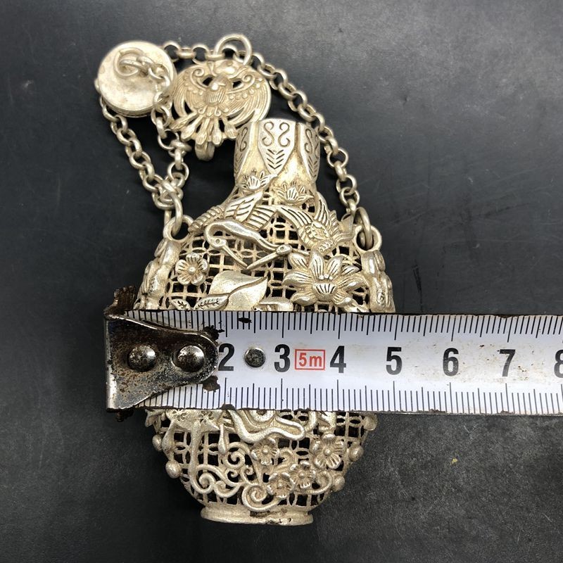Vintage Alloy Sachet 3.35in Openwork God of Longevity Antique Collectible