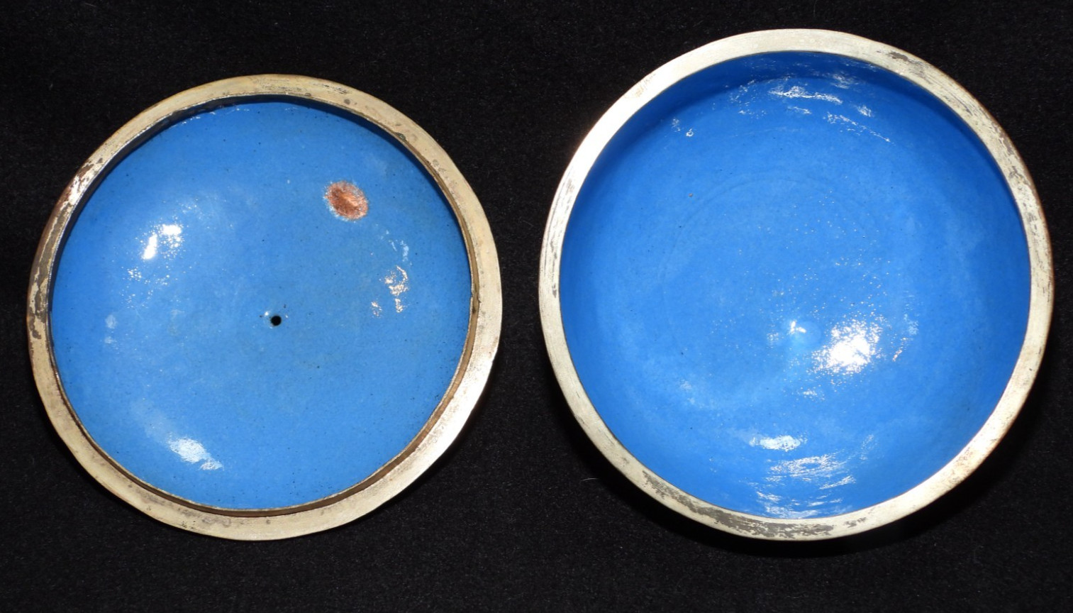 Antique Chinese Cloisonne Enamel Metal Covered Bowl 4.5″ Diameter with Lid