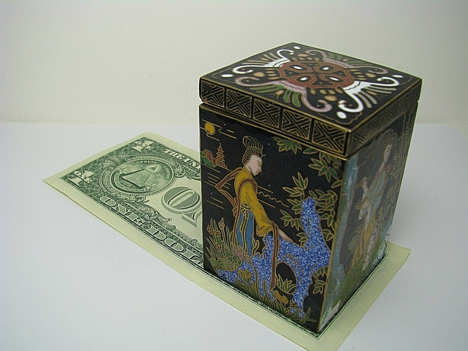 CHINESE CLOISONNE ENAMEL BOX CHAMPLEVE ENAMEL BRASS BOX Asia China ca1900s Rare!