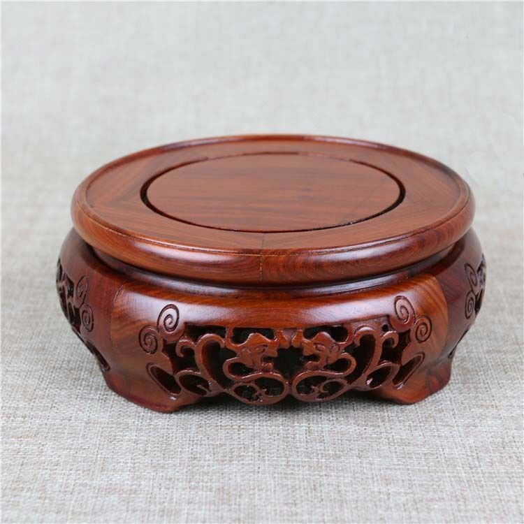 New Rosewood Pedestal Round stand Hollow Carved dragon teapot Wood Base 9.3 inch