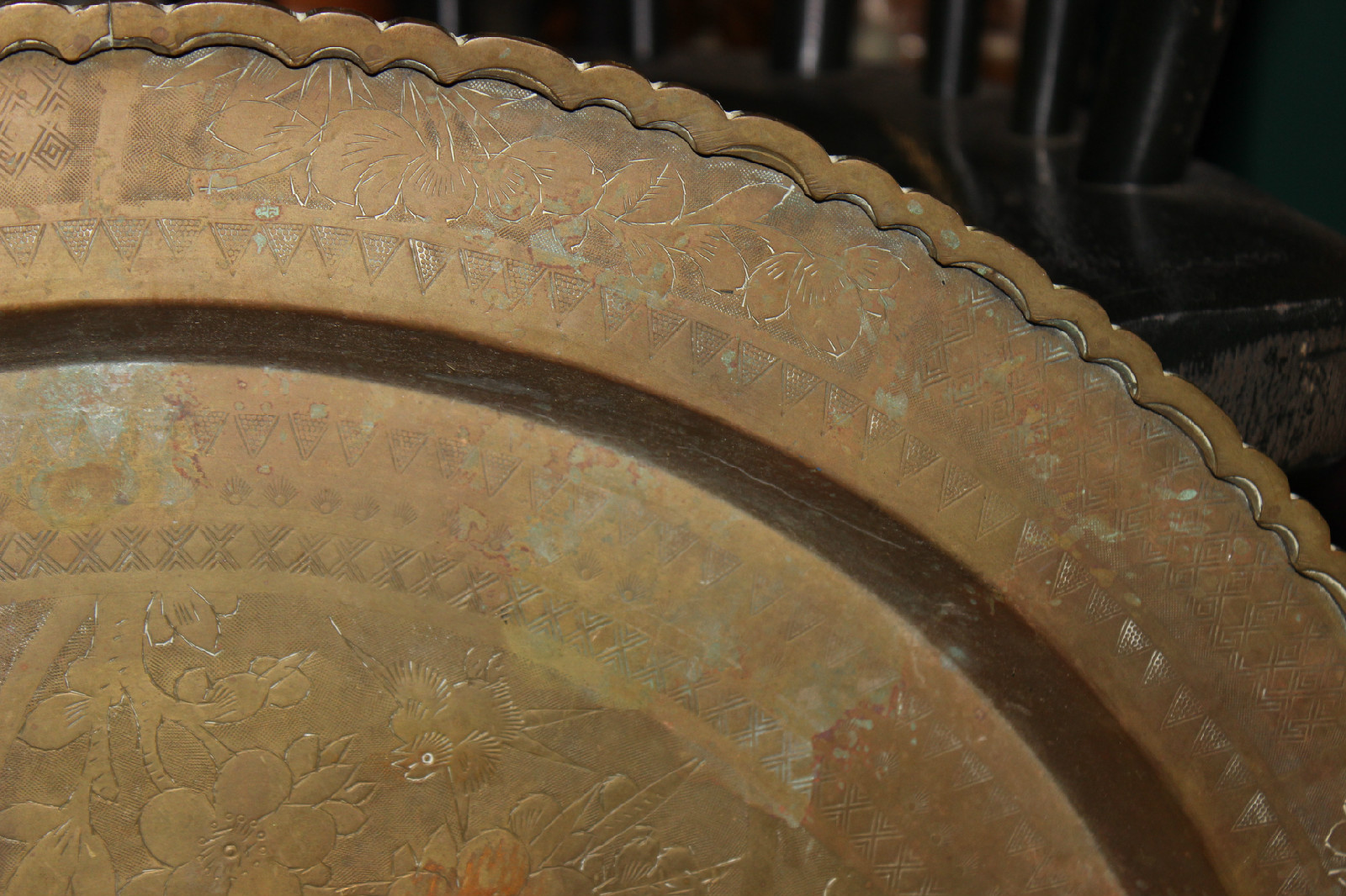Vintage Hong Kong Asian Brass Copper Serving Tray Wall Plaque Very Large