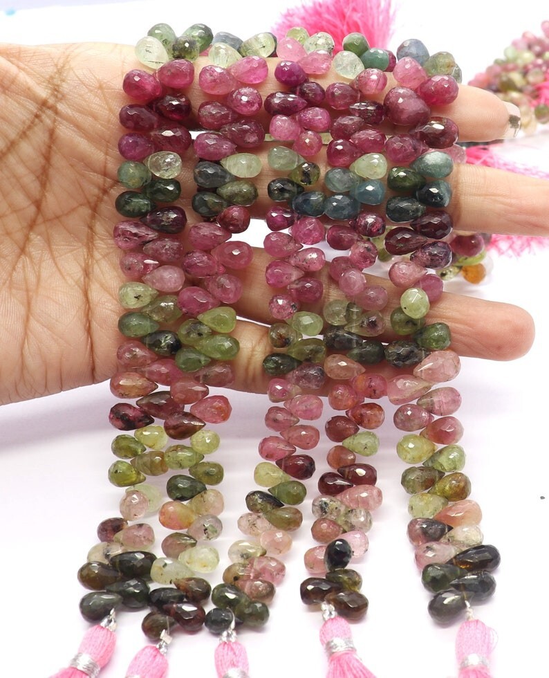 Multi Watermelon Tourmaline Faceted Teardrop Gemstone Beads 10Pcs Jewelry Making