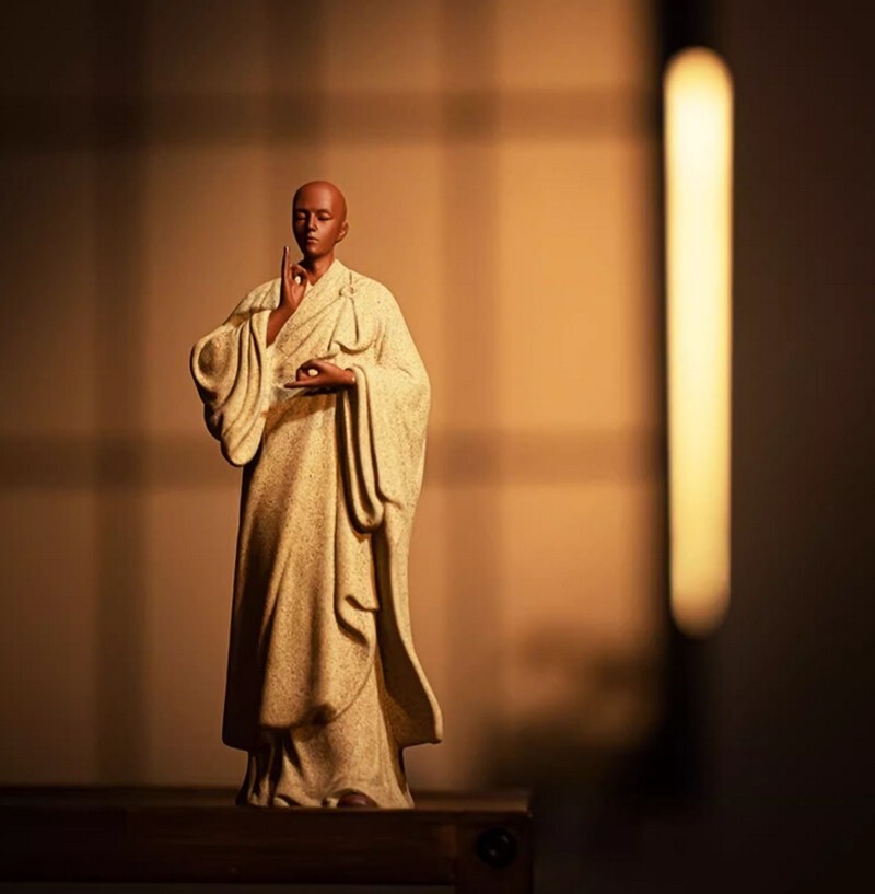 New 8.9″ Chinese Zi Sha Clay Monk Statue Buddha Buddhism Zen Figure Decor