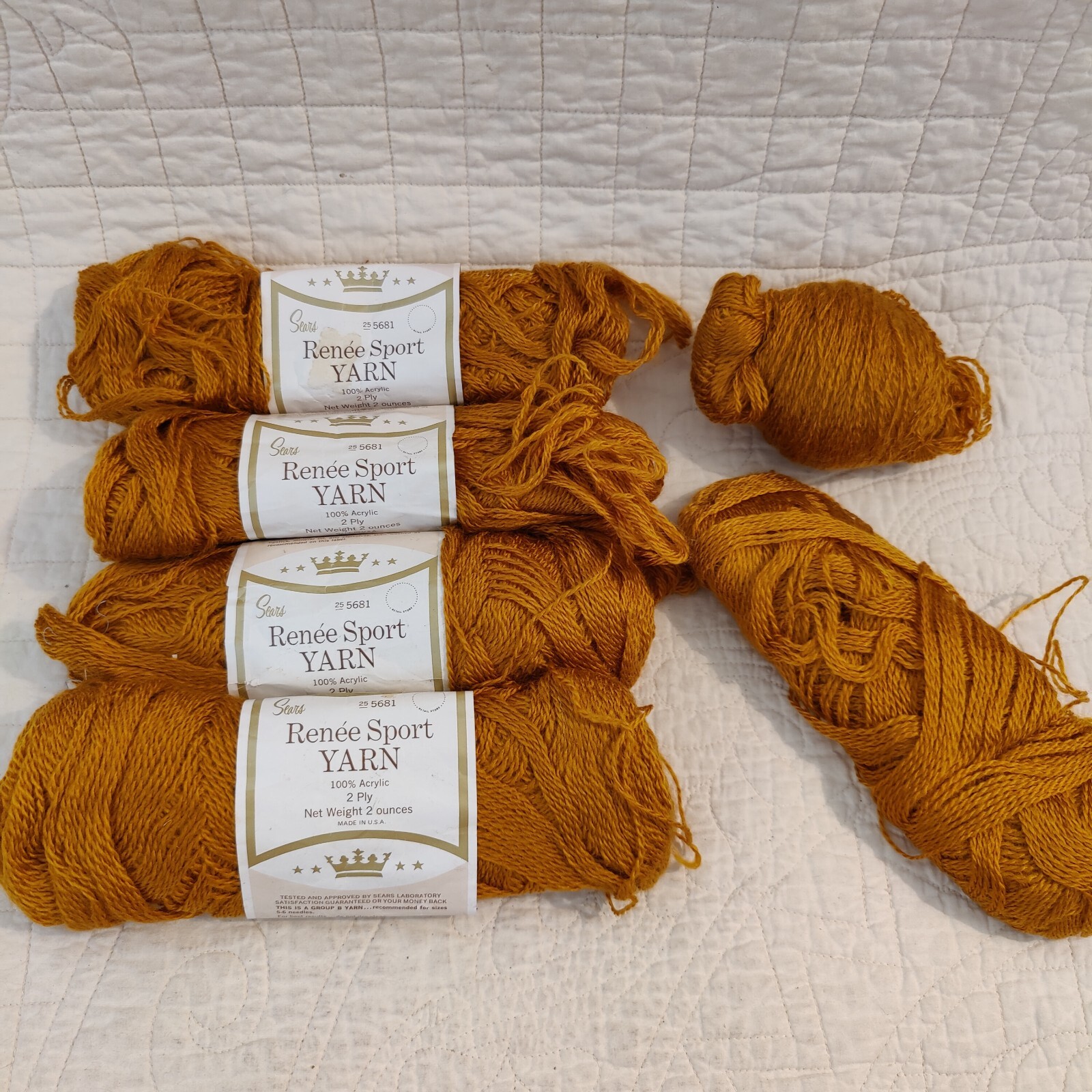 5 New Vtg Sears Renee Sport Bright Brown Bronze Fine Weight #2 Yarn 2oz Skeins
