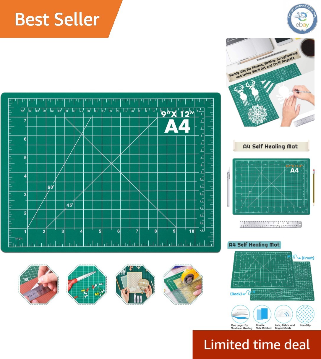 Double-Sided Crafting Mat 12×9 – Lightweight Self Healing Cutting Board