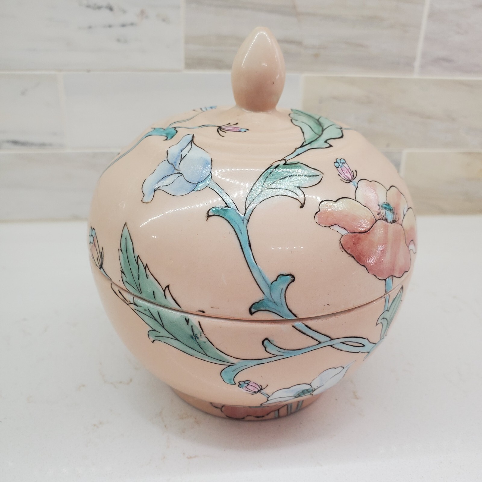 Pink Lidded Dish Toyo Whispering Garden HFP Macau Floral Ceramic Bowl Lid