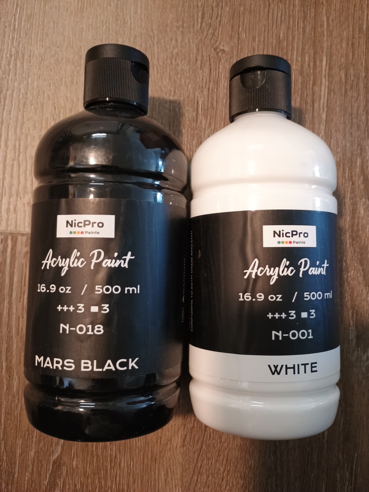 Nicpro White & Black Large Acrylic Paint (16.9 oz, 500 ml), Rich Pigments, Non T