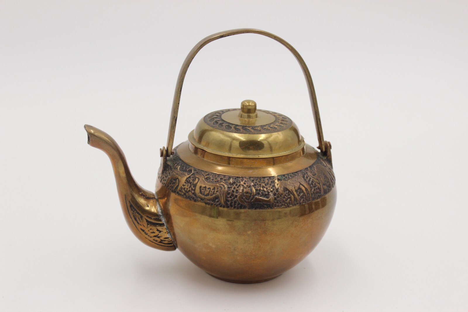 Vintage Handmade Chinese Calendar Brass Zodiac Signs Tea Set Unmarked Unsigned