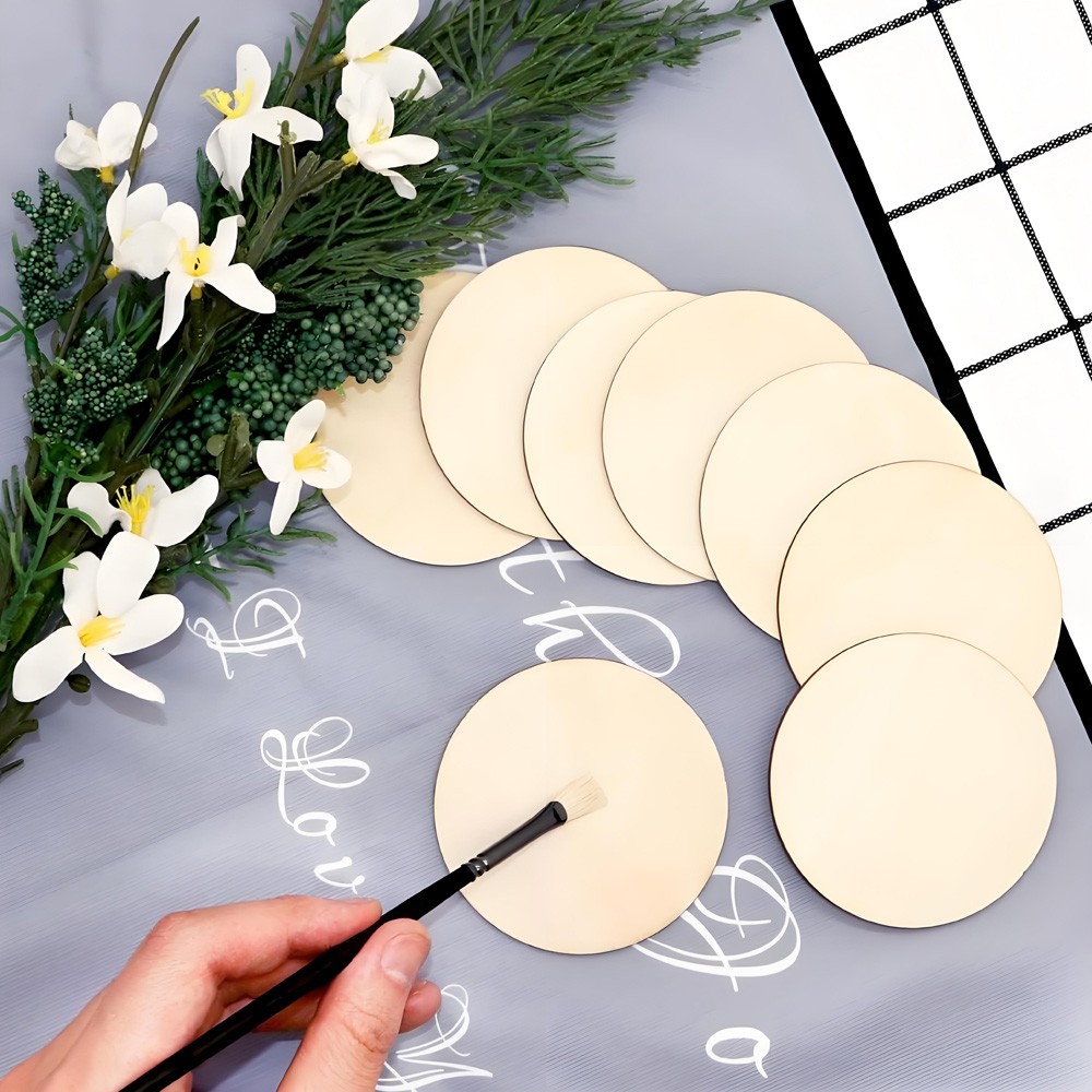 Wooden Circle Shape Craft Wood Thin Disc Round Tag Embellishments Decoration