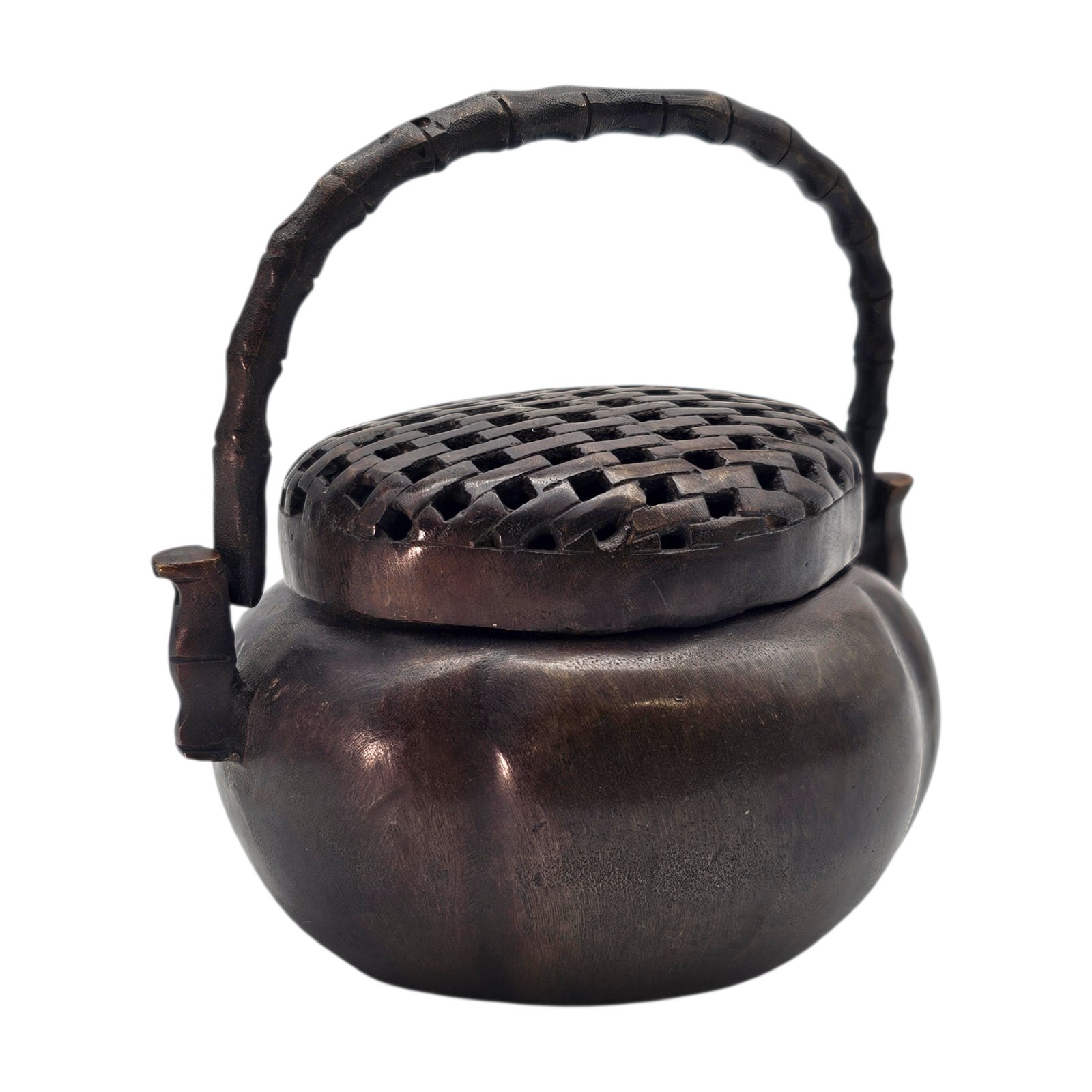 Chinese Bronze Xuande Mark Incense Burner Xianglu Hand Censer Bamboo Handle 4″