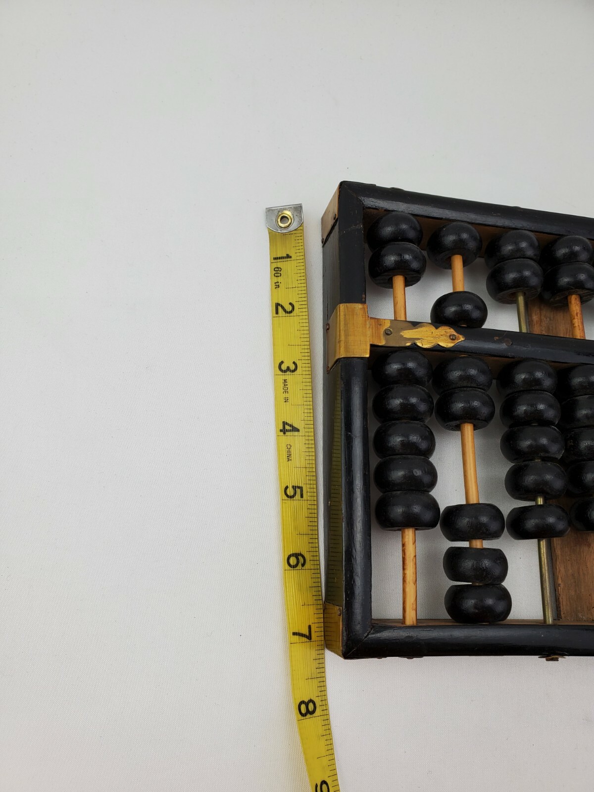 Vtg Abacus Lotus Flower Black Lacquer Wooden Brass 11 Rods 77 Beads Booklet 60s