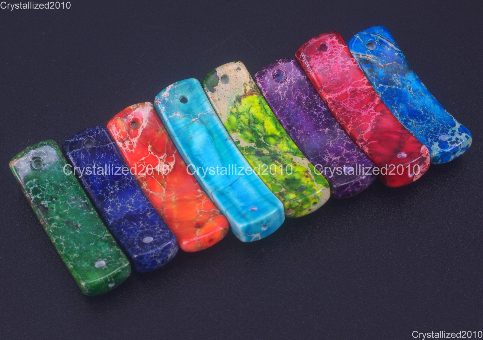 Natural Sea Sediment Jasper Gemstone Side Way Bar Bracelet Connector Charm Beads