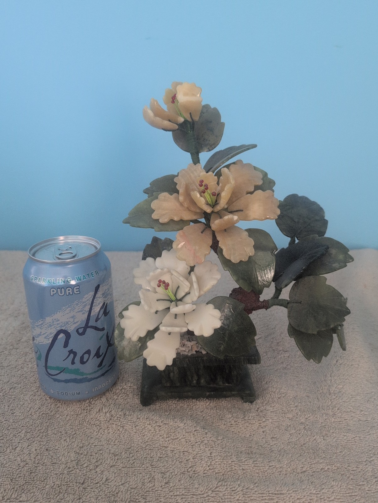 Vintage Chinese carved hardstone or jade bonsai tree